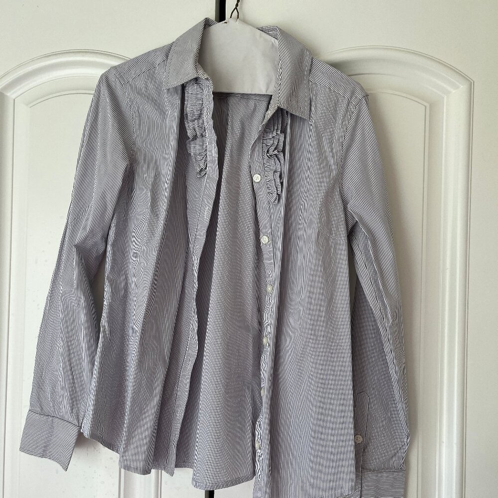 Banana Republic Ruffle Placket Pinstripe Dress Shirt Sz Medium